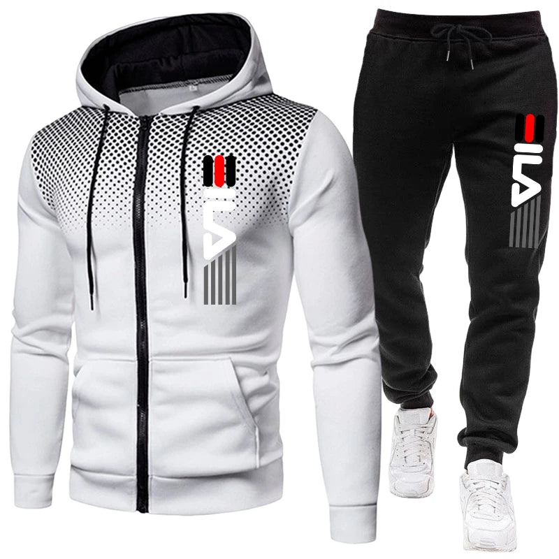 Men's Athletic Sportswear Tracksuit Set Zipper Hoodie with Joggers