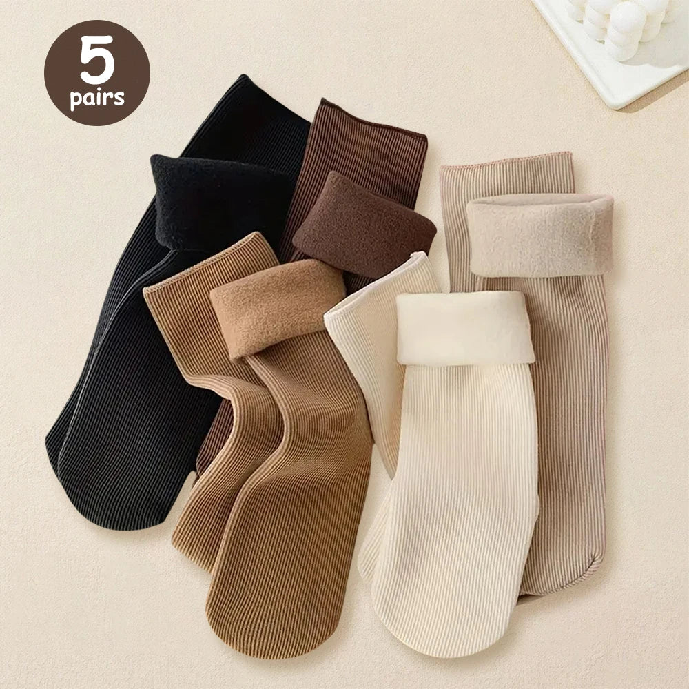5pairs Winter Warm Solid Women's Socks