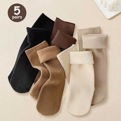 5pairs Winter Warm Solid Women's Socks