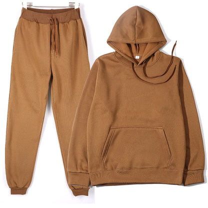 Men's Solid Color Hoodie+pants Two-piece Set Tracksuit