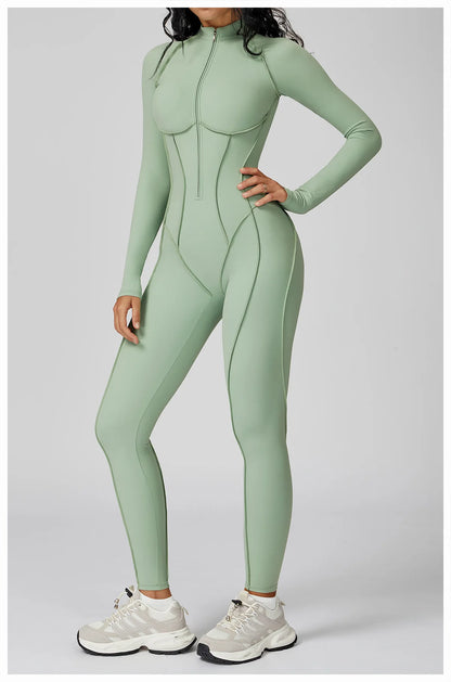 Long Sleeved Women's Gym Zipper Bodysuit/Tracksuit/Jumpsuit