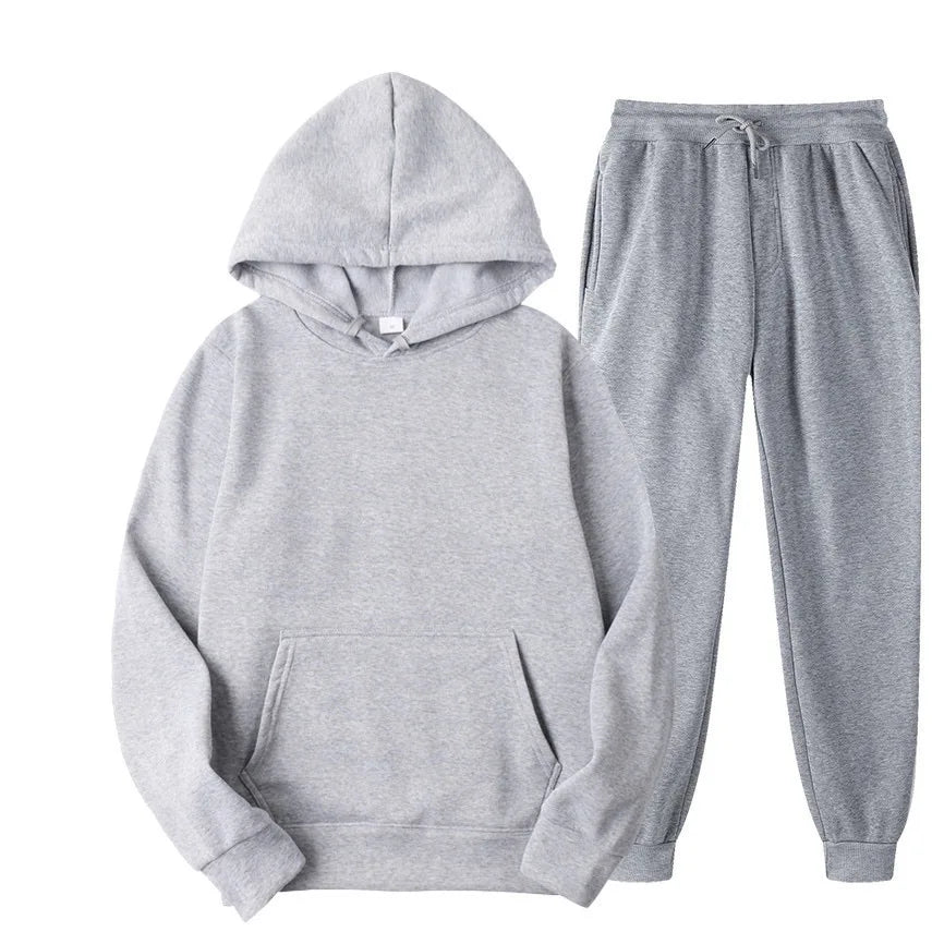Men's Solid Color Hoodie+pants Two-piece Set Tracksuit