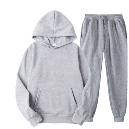 Men's Solid Color Hoodie+pants Two-piece Set Tracksuit