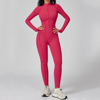 Long Sleeved Women's Gym Zipper Bodysuit/Tracksuit/Jumpsuit