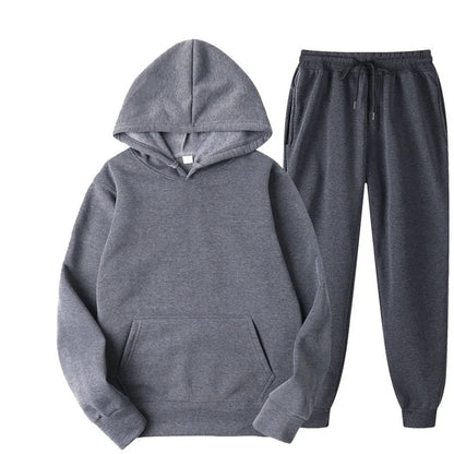 Men's Solid Color Hoodie+pants Two-piece Set Tracksuit