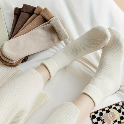 5pairs Winter Warm Solid Women's Socks