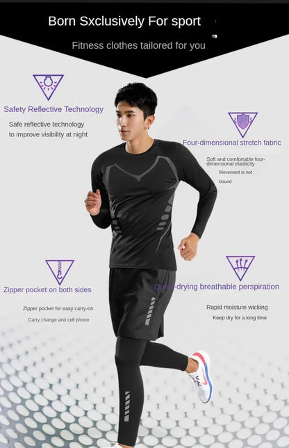 3-7Pcs Men's Ice Fiber Quick-Dry Running Fitness Workout Full Set/Tracksuit