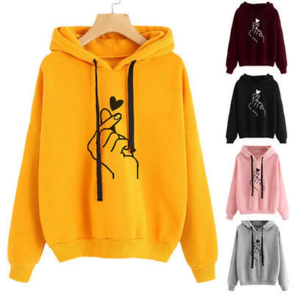 Autumn Fleece Solid Color Finger Heart Hoodie