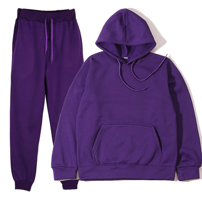 Men's Solid Color Hoodie+pants Two-piece Set Tracksuit