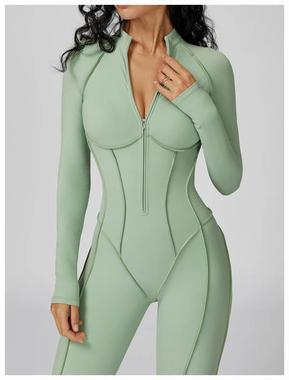 Long Sleeved Women's Gym Zipper Bodysuit/Tracksuit/Jumpsuit
