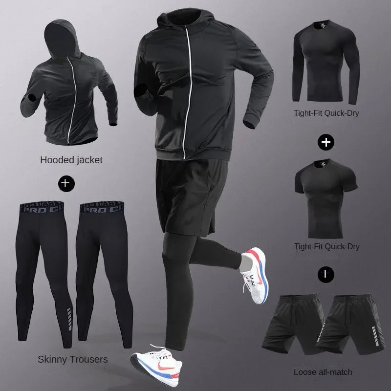 3-7Pcs Men's Ice Fiber Quick-Dry Running Fitness Workout Full Set/Tracksuit