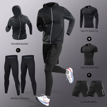3-7Pcs Men's Ice Fiber Quick-Dry Running Fitness Workout Full Set/Tracksuit