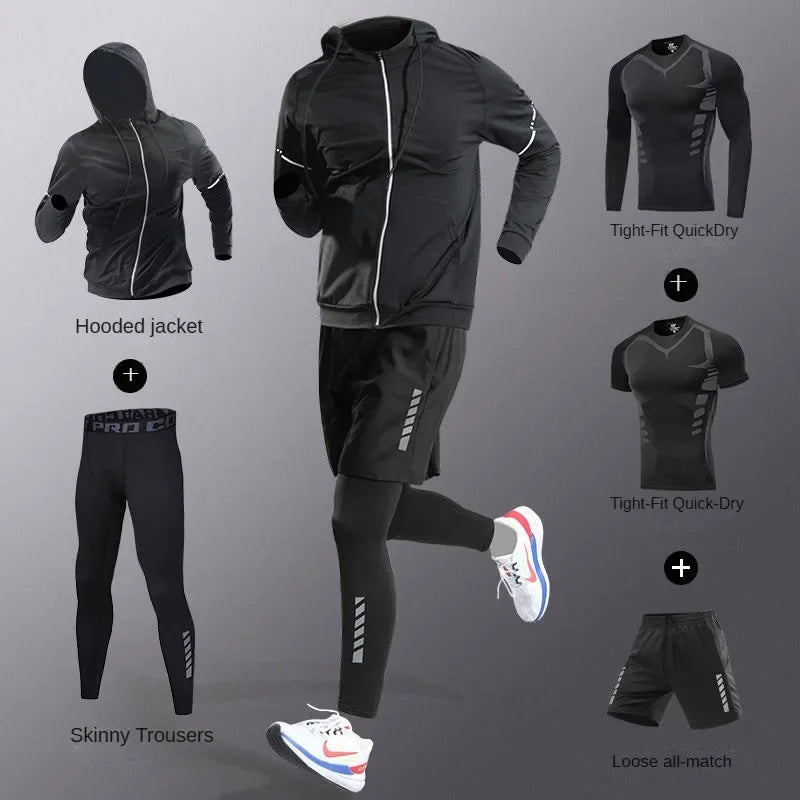 3-7Pcs Men's Ice Fiber Quick-Dry Running Fitness Workout Full Set/Tracksuit