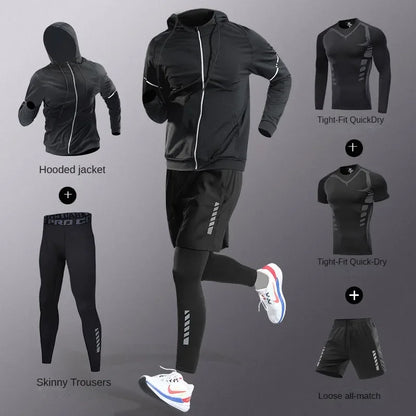 3-7Pcs Men's Ice Fiber Quick-Dry Running Fitness Workout Full Set/Tracksuit