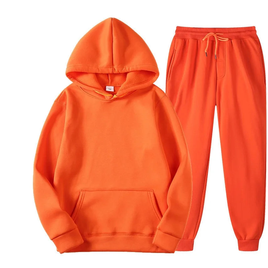 Men's Solid Color Hoodie+pants Two-piece Set Tracksuit