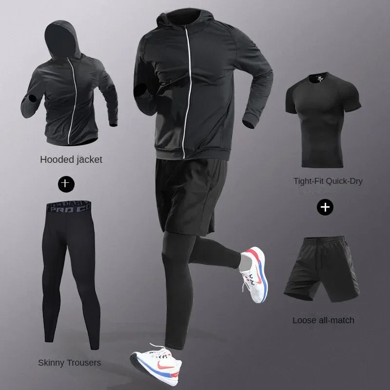 3-7Pcs Men's Ice Fiber Quick-Dry Running Fitness Workout Full Set/Tracksuit