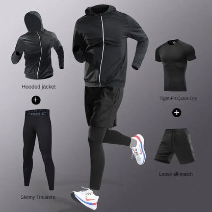 3-7Pcs Men's Ice Fiber Quick-Dry Running Fitness Workout Full Set/Tracksuit