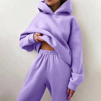 Women's Warm Hoodie Two Piece Oversized Solid Colour Tracksuit