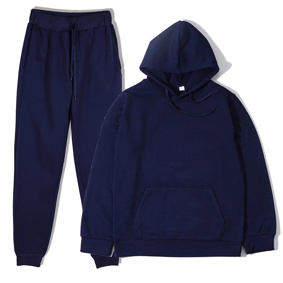 Men's Solid Color Hoodie+pants Two-piece Set Tracksuit