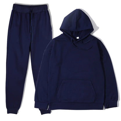 Men's Solid Color Hoodie+pants Two-piece Set Tracksuit