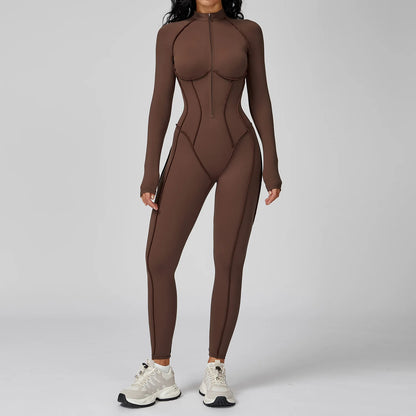 Long Sleeved Women's Gym Zipper Bodysuit/Tracksuit/Jumpsuit
