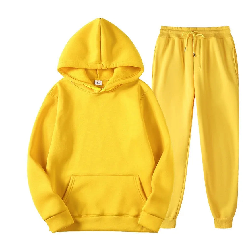 Men's Solid Color Hoodie+pants Two-piece Set Tracksuit