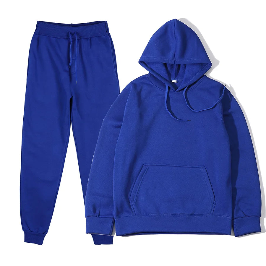 Men's Solid Color Hoodie+pants Two-piece Set Tracksuit