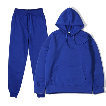 Men's Solid Color Hoodie+pants Two-piece Set Tracksuit