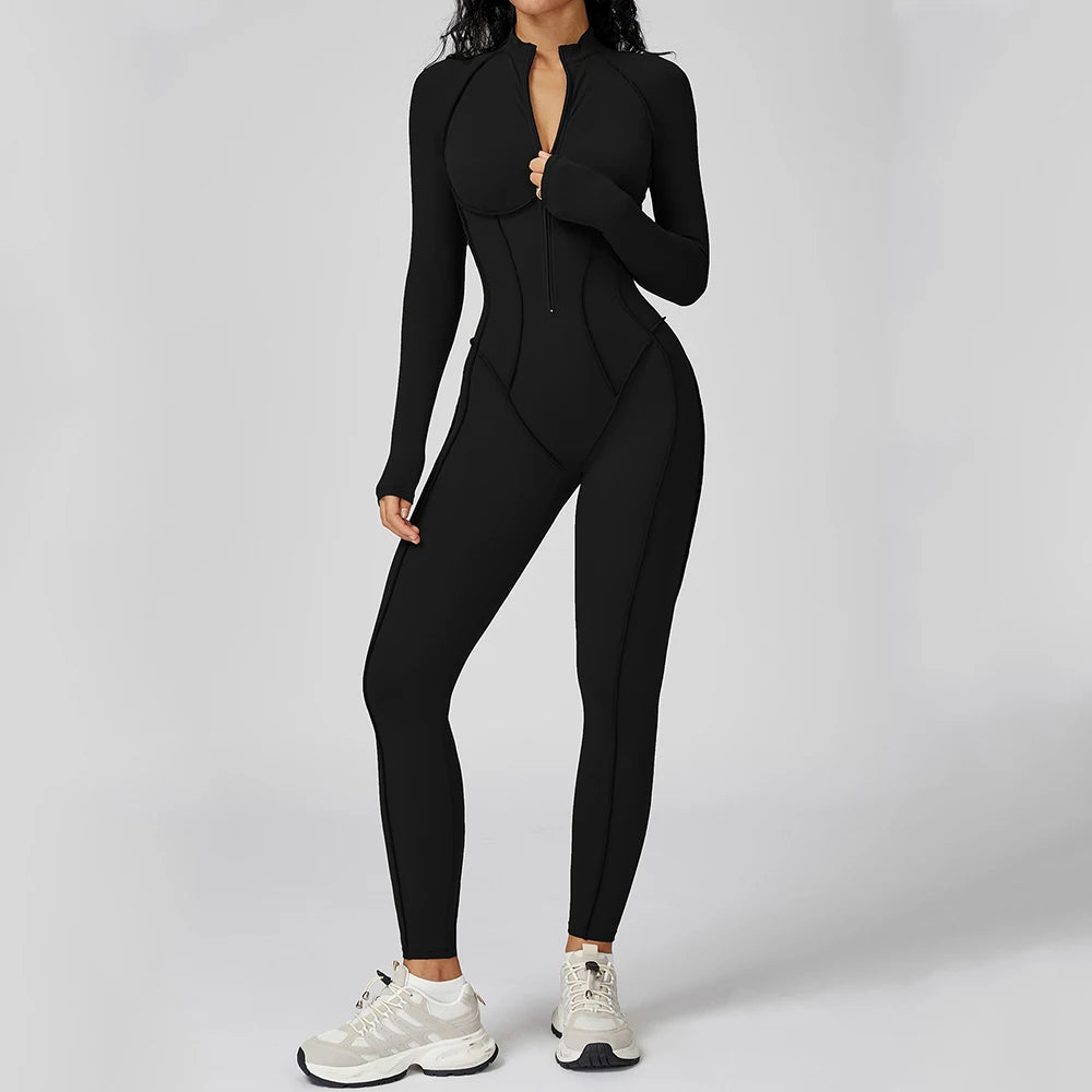 Long Sleeved Women's Gym Zipper Bodysuit/Tracksuit/Jumpsuit