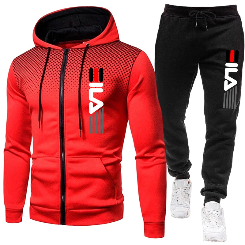 Men's Athletic Sportswear Tracksuit Set Zipper Hoodie with Joggers