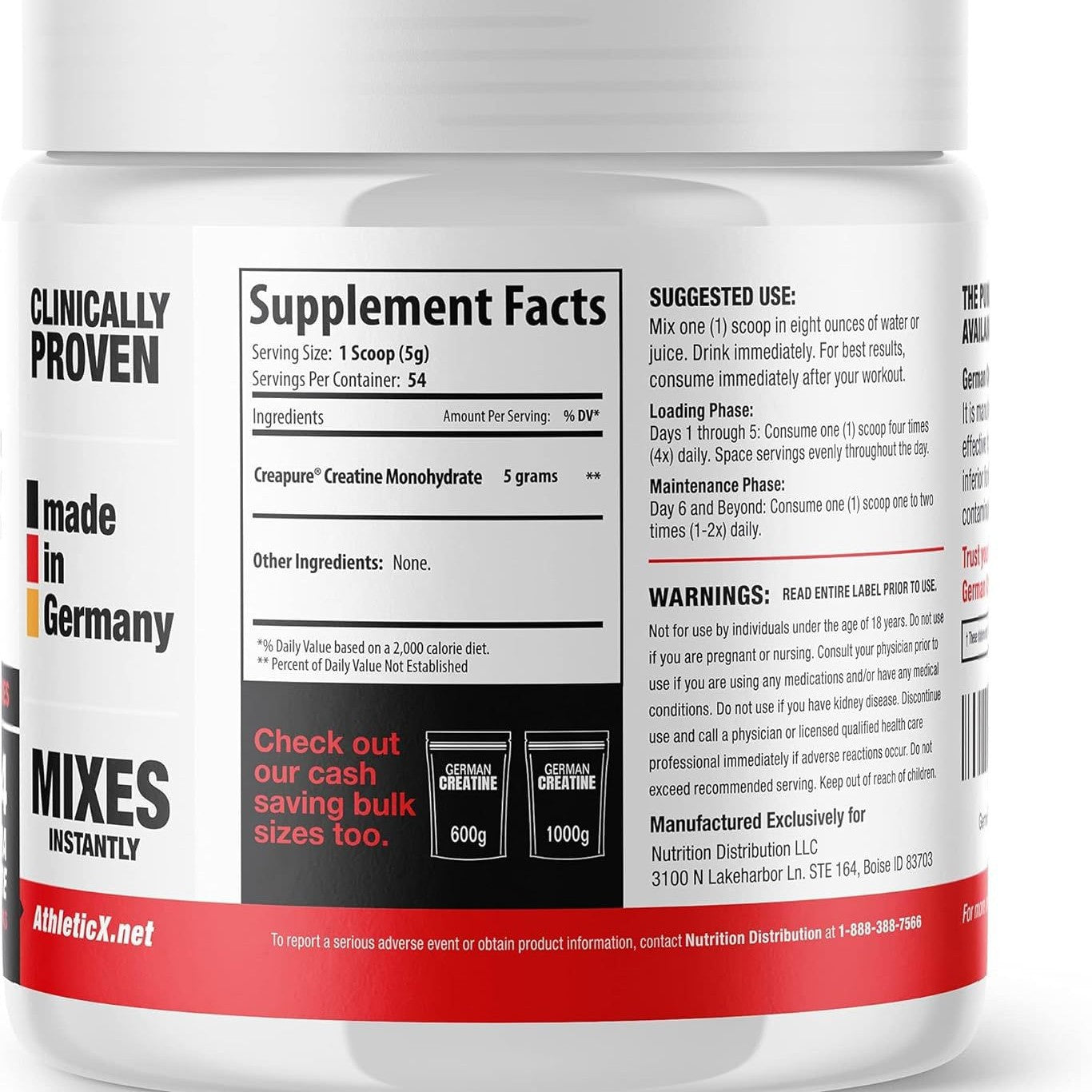 German Creatine Monohydrate Original Flavor Powder 270g