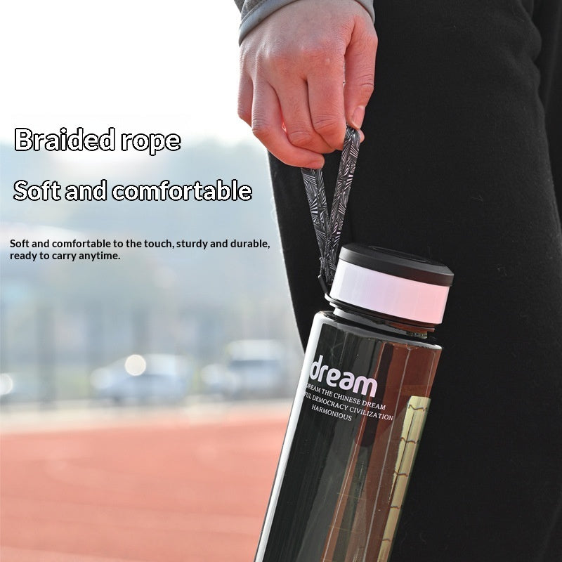 1L Large-Capacity Plastic Cup With Carrying Strap Portable Outdoor Sports Water Bottle