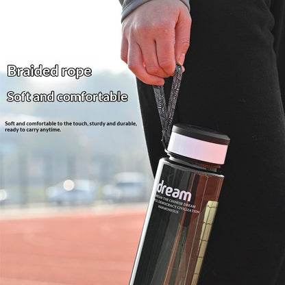 1L Large-Capacity Plastic Cup With Carrying Strap Portable Outdoor Sports Water Bottle